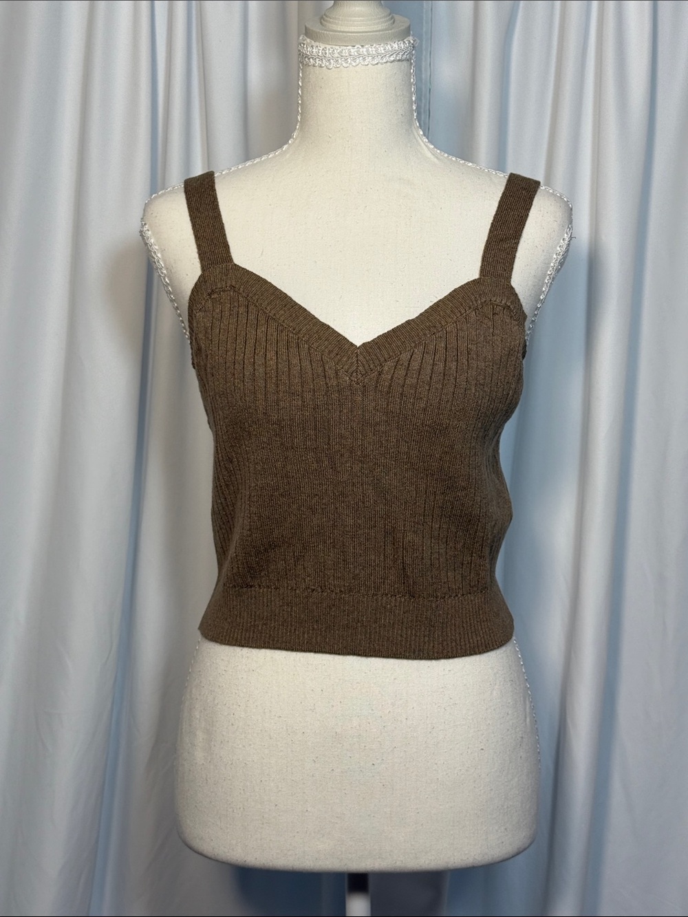 Promesa Light Brown Ribbed V-Neck Knit Tank